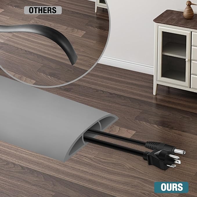 Floor Cord Cover, Cable Protector, 0.63W x 0.31H inches, Wire Cover for Extension Cords, Floor Cable Covers Prevent Cable Trips (Gray, 50-10 Feet)