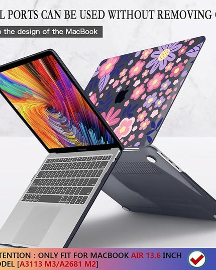 CISSOOK for MacBook Air 13 inch M4 M3 M2 Case 2025 2024 2023 2022, Hard Shell Case Keyboard Skin Screen Protector for MacBook Air 13.6 A3240 A3113 A2681, Stylized Flowers