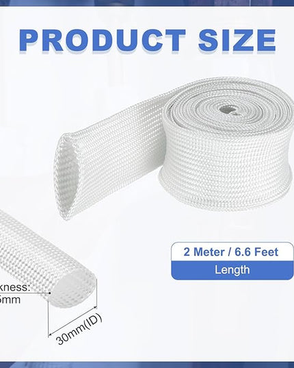 uxcell Insulation Cable Protector,30mm/1.18 Inch-2m/7 Feet High Temp Fiberglass Sleeve White