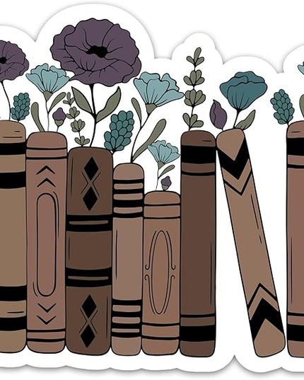 (3PCs) Floral Bookshelf Book Lovers Sticker, Bookish Bookshelf Decals Vinyl Waterproof Bookworm Stickers for Kindle Tablet Laptop Water Bottle Phone Case, Reading Stickers (3 Inches)