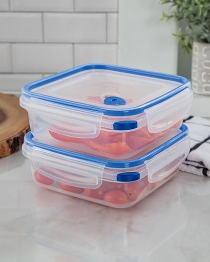 Sterilite Ultra-Seal 4 Cup Square, Airtight Food Storage Container, Latching Lid, Microwave and Dishwasher Safe, Clear With Blue Gasket, 6-Pack