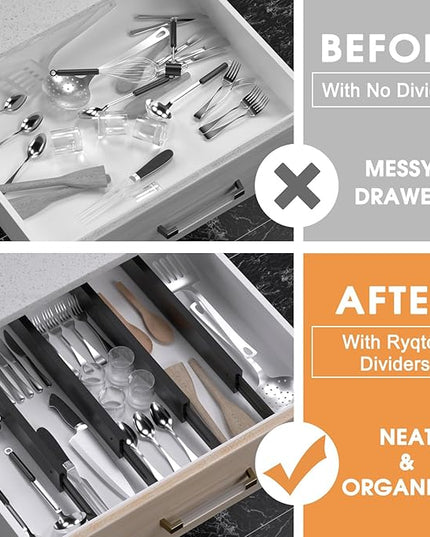 Bamboo Drawer Dividers,17-22" Adjustable Kitchen Drawer Organizer for Clothes,4 Pack Expandable Drawer Organization Separators for Bedroom,Bathroom,Dresser and Office,Black