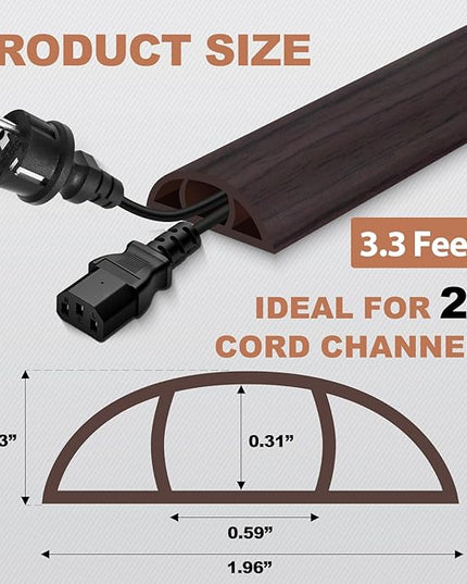 Floor Cord Cover for Wires on Floor Self Adhesive Cord Hider Floor Cable Management Wire Covers for Cords Protector Prevent Cable Trips Cord Cavity W 0.59" x H 0.31", Black Walnut, 3.3Ft