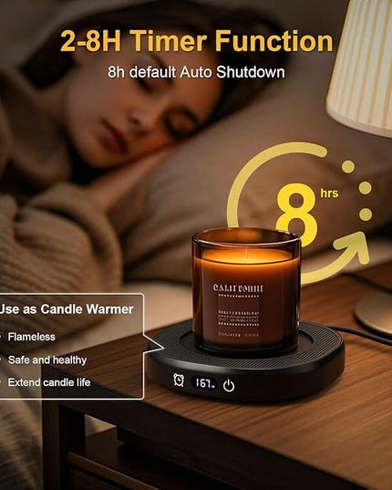 Coffee Mug Warmer & Cute Cat Mug Set, Beverage Cup Warmer for Desk Home Office with 4 Temperature Setting Up to 167℉/ 75℃, Coffee Warmer for Cocoa Milk Tea Water Candle, 8 Hours Auto Shut Off (Black)