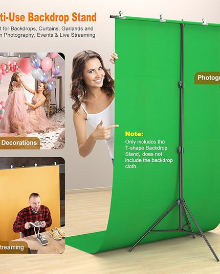 LINCO Lincostore Zenith Portable T-Shape Background Backdrop Stand Kit 5x6.7ft - 5ft Wide (Fixed) and 6.7ft High (Adjustable)- Lightweight Only 4 Lbs Easy to Carry and Storage Black