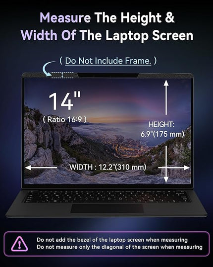 Magnetic Laptop Privacy Screen 14 Inch for 16:9 Computer Monitor, Removable 14” Anti Glare Protector Blue Light Filter Shield Compatible with HP Dell Xps Acer Asus Samsung Lenovo ThinkPad Envy