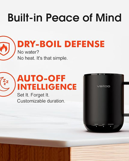 Vsitoo S3 Plus 14oz Heated Coffee Mug - Temperature Control Smart Mug with Mug Warmer, Auto-Sensing AI Heats Drinks to 120-150°F Hands-Free.Ideal for Home/Office/Gifts，Black