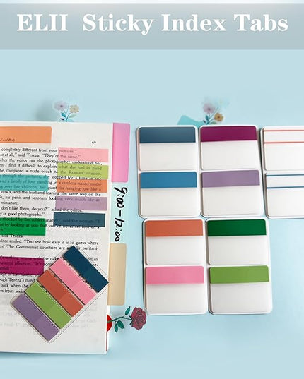 ELII 500 PCS Book Tabs 2 Inch Sticky Index Tabs, Colored Page Markers Repositionable Tags Reading Tabs Self Adhesive Tape Flags for Books, Binders, Notebook and File Folders