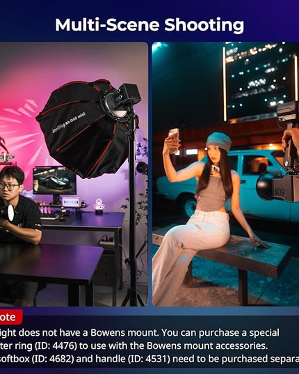 SmallRig RC 60C RGB LED Video Light, 3400mAh Battery 45min Runtime, APP Control, Potable Palm-Sized Continuous Output Lighting 2500K-10000K, for Photography/Video/Studio, Lite Edition