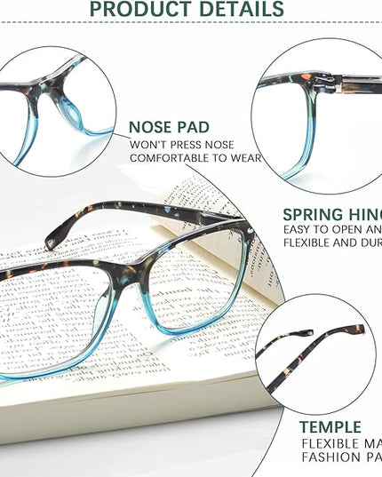 CLASAGA Progressive Multifocus Reading Glasses for Women, Pattern Print Blue Light Block Stylish Ladies Computer Readers