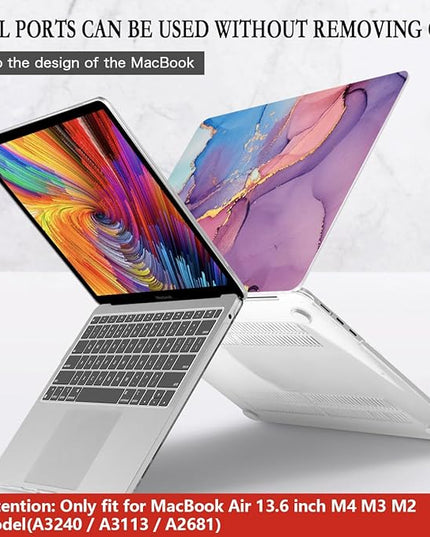 CISSOOK Compatible with MacBook Air 13.6 inch Case 2025 2024 2022 Release M4 M3 M2 Chip, Marble Plastic Hard Shell Case Keyboard Cover for MacBook Air 13.6 inch A3240 A3113 A2681, Purple Marble