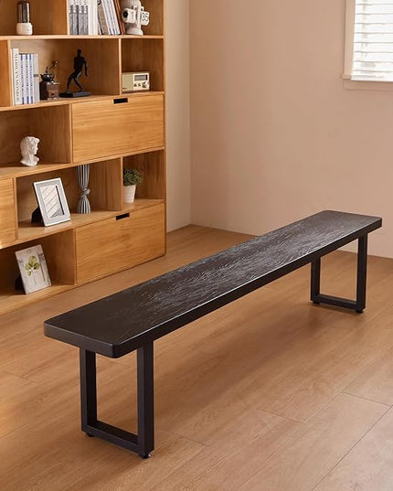 Black Bench Wooden Bench with Metal Legs Suitable for Dining Room Living Room Office Conference Room Indoor Stool Multiple （55.12in）