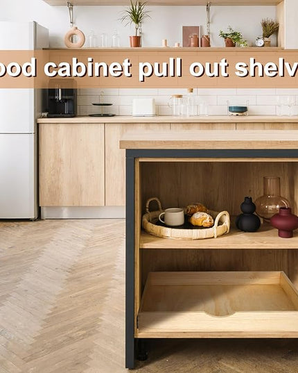 Menkxi 2 Set Pull out Tray Cabinet Organizer Wooden Pull Drawers storage Slide out Pantry Shelf for Base Cabinet Kitchen Gentle Close Fully Assembled Accessories(Wood Color,27'' X 21'' X 3")