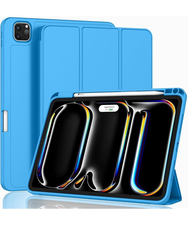 ZryXal iPad Pro 11 Inch Case (M5) 2025/ (M4) 2024 (Model: A2836/A2837/A3006), Trifold Stand Smart Cover with Pencil Holder and Soft TPU Back, Auto Wake/Sleep (Ocean Blue)