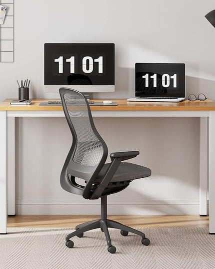 Need Computer Desk, 47 inch Home Office Desk, Modern Simple Style Home Office Gaming Desk, Basic Writing Table for Study Student, White Metal Frame, Teak