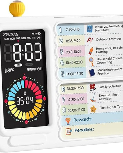 Electronic Visual Timer with Planning Board Pen Holder for Kids - 99 Mins Countdown Timer, Dry Erase Task Board, Daily Schedule & Chore Chart - Time Management & Goal Setting Tool for Home, Classroom