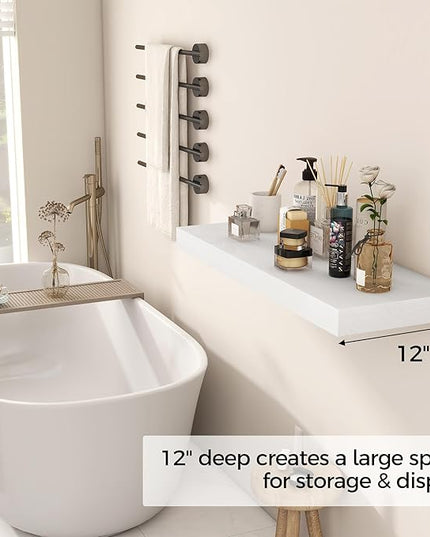 Fun Memories 30 Inch Floating Shelves White, 12 Inch Deep Floating Shelf for Books, 30 x 12 x 2 Deep & Thicked Wall Shelves for Bathroom, Living Room, Kitchen, Set of 1