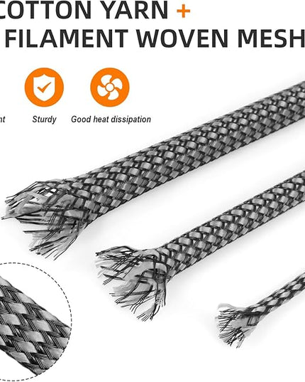 Braided Expandable Cable Sleeve, 25ft PP Cotton and PET Braided Cable Management, Flexible Mesh Wire Loom and Cable Protector for TV, Computer, Home Theater, Automotive (Grey, 1/8")