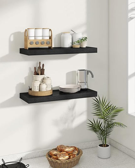 Dreamland 24 Inches Floating Shelves for Wall, 8" Deep Long Floating Shelves Set of 2, Large Display & Storage Shelf, Wall Shelf for Bathroom Bedroom Living Room Kitchen Office, Black