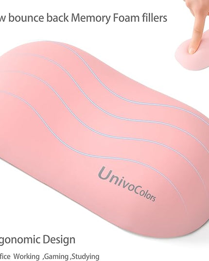 UnivoColors Design-Wave Wrist Rest, Artificial Sheepskin+Memory Foam+Ergonomic+Anti-Slip Gel, Resilience Support During Work and Gaming,Mouse Accessory,Pink