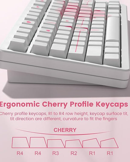 PBT Keycaps-Cherry Key Caps Side Print, Heart Design Dye Sublimation 130 Keys Set for Cherry Gateron MX Switches Keyboards, White
