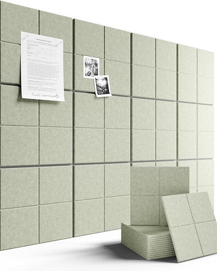 Large Felt Bulletin Board 48" x 36", 12-Pack 4-Compartment Wall Organizer, Cork Board Alternative with 70 Removable Adhesive Tabs, Modular Felt Panels for Home Office, Classroom and Study-Sage