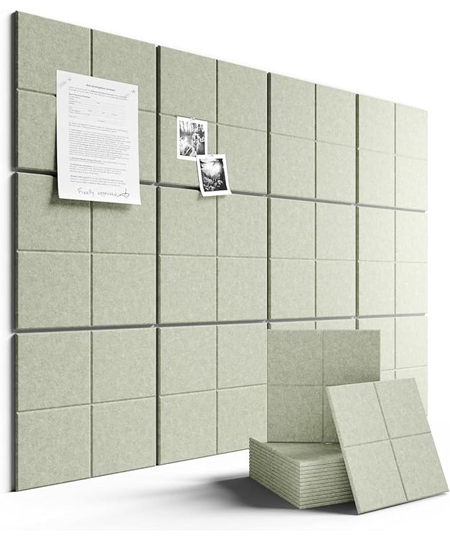 Large Felt Bulletin Board 48" x 36", 12-Pack 4-Compartment Wall Organizer, Cork Board Alternative with 70 Removable Adhesive Tabs, Modular Felt Panels for Home Office, Classroom and Study-Sage