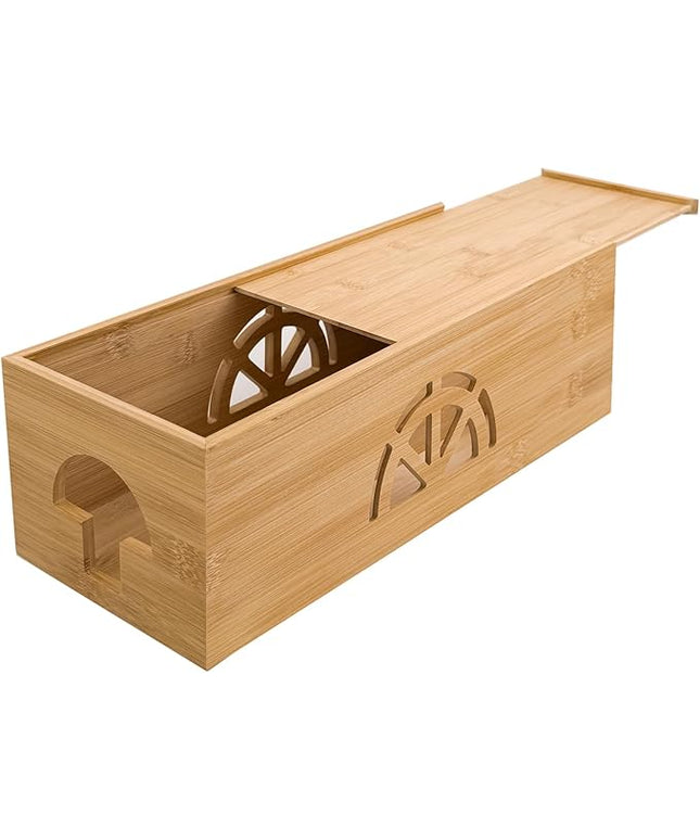 Bamboo Cable Management Box,Extra Large Cord Organizer Box,Power Strips Hider,Plug Strip Cord Box,Outlet Holder,Cords Concealer,Wires Covers,Desk & Floor Tidy Solution (Sliding lid)