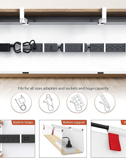 Univivi No Drill Under Desk Cable Management Tray, 48" Cord Organizer for Table, Clamp/Screw Mount Desk Cable Management, Premium Fabric Cable Management Tray for Office, Home (Extra Large)