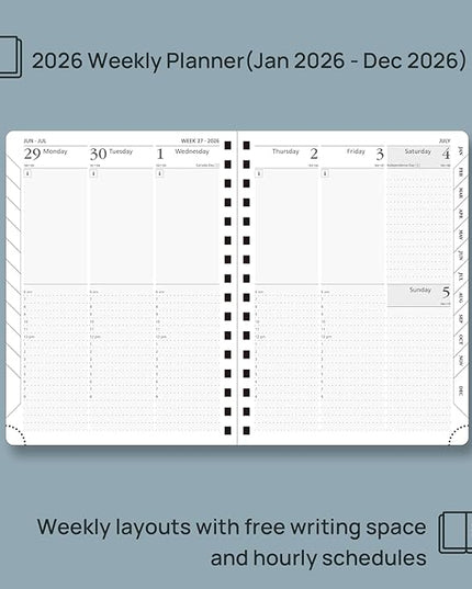 POPRUN 2026 Planner (Medium Size 8.5'' x 6.25'' Wire-Bound Hard Cover) Daily Weekly and Monthly Calendar - Agenda 2026 (Jan.2026-Dec.2026) with Hourly Schedule, Monthly Tabs - Violet