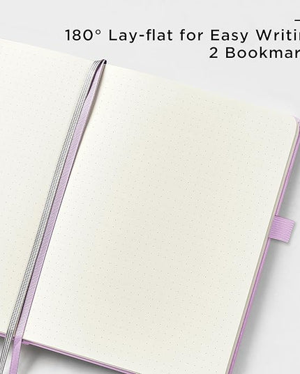 &And Per Se Dotted Journal Notebook, A5 Hardcover Leather Bullet Dotted Journal, 160 Pages 100 gsm Thick Paper, 3 Sheets of Stickers Included- 5.7'' x 8'' (Light lavender)