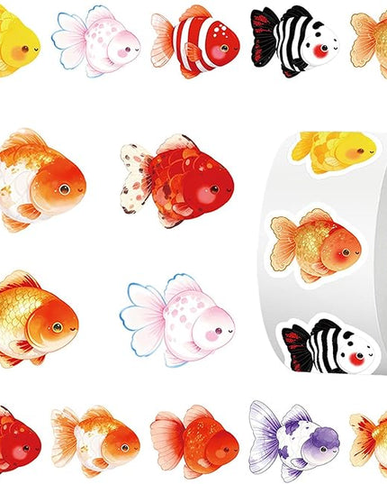 500 Pcs Goldfish Stickers Roll, 10 Styles Cute Cartoon Goldfish Stickers for Teens, Waterproof Vinyl Stickers for Journal Scrapbook, Party Favors, Classroom Rewards, Laptop & Water Bottle Decal