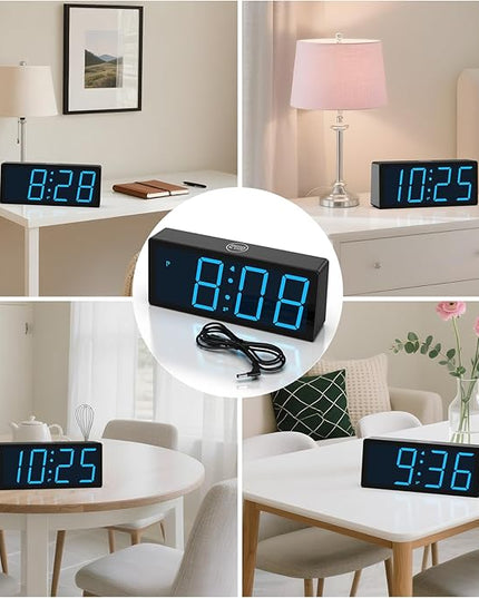KWANWA Digital Alarm Clock with Auto Dimmer, Dual Power (Battery/USB),-Easy to Operate, 12/24H Display, Beside Small Clock for Room Office (Blue LED)