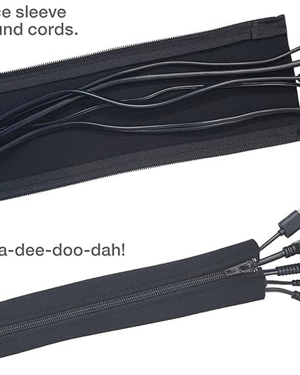 Zipper Cable Sleeve by Wrap-It Storage - 24" x 4" (4-Pack) Black - Cord Organizer and Cable Protector for Desk, Computer, TV Cord Management to Hide and Cover Wire and Extension Cables