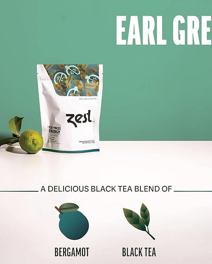 Zest 150mg High Caffeine Energy Loose Leaf Blend - Earl Grey Black Tea - 4 Oz - Hot or Iced - All Natural Strong Flavored Healthy Coffee Alternative Highly Caffeinated Substitute - Perfect for Keto