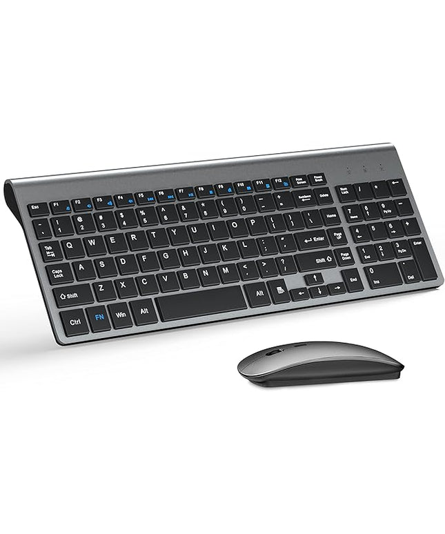 Wireless Keyboard and Mouse Ultra Slim Combo, TopMate 2.4G Silent Compact USB 2400DPI Mouse and Scissor Switch Keyboard Set with Cover, Batteries Included, for PC/Laptop/Windows/Mac - Gray Black