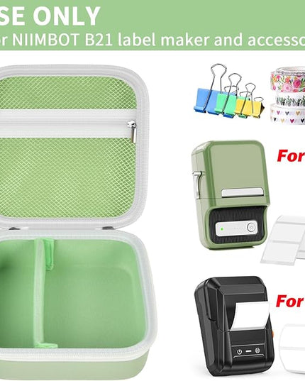 ALKOO Case Compatible with NIIMBOT B21 / Pro / B1 Label Maker Wireless Thermal Label Printer, Holder for Inkless Label Maker & Labeling Tapes Refills, with Mesh Pocket for Cable Accessories (Mint)