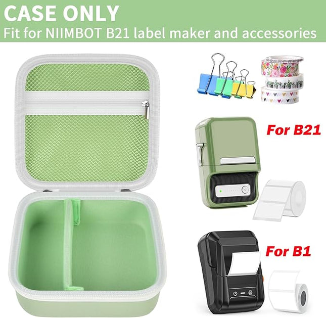 ALKOO Case Compatible with NIIMBOT B21 / Pro / B1 Label Maker Wireless Thermal Label Printer, Holder for Inkless Label Maker & Labeling Tapes Refills, with Mesh Pocket for Cable Accessories (Mint)