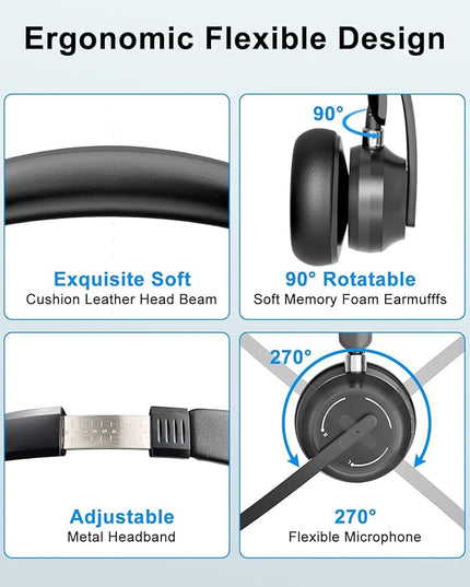 Blue Air Wireless Headphones with Microphone, Bluetooth Headset with Noise Cancelling Mic & USB Dongle & Mic Mute, 40H Playtime, Powerful Sound, for Work Meetings Calls Computer Laptop PC Phone