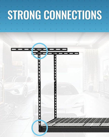 MonsterRax Overhead Garage Storage Rack - 4 x 8 Ceiling Racks for Garage Shelving, Organization, Adjustable Hanging Storage, Grey, 12"- 21" Height Adjustment