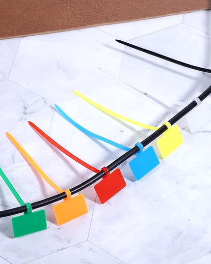 100 PCS Cable Zip Tie with Tag, Multicolor Self-Locking Wire Zip Ties Tags, Waterproof Nylon Written-on Straps Label Mark Ties for Wire Organizing Luggage Tags
