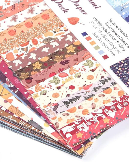 Origami Paper Kit 50 Sheets 70GSM 6 Inch Square Double Sided Color 50 Vivid Japanese Washi Chiyo Colors for Hand Crafts Origami Paper Arts Creativity.Winter