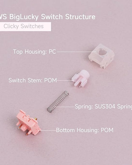 WS BigLucky Keyboard Switches Clicky: 5 Pins 40gf Pre-Lubed Mechanical Keyboard Clicky Switches for Mechanical Gaming Key Board 35Pcs (Pink)