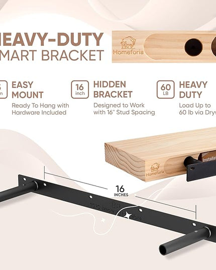 Homeforia 30 inch Wood Floating Shelves, High End Solid Natural Wood 30inch Floating Shelf for Wall, Unfinished Wooden 30 inches Floating Shelves, Heavy Duty Bracket, 30 X 6.5 X 1.75 in, Set of 2