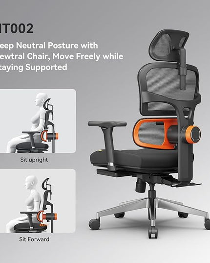 Newtral Ergonomic Office Chair with Fully Adaptive Lumbar Support, 136°Tilt Function, Computer Desk Chair with Soft 4D Armrest, Adjustable Headrest (Supreme Without Laptop Tray, Black)