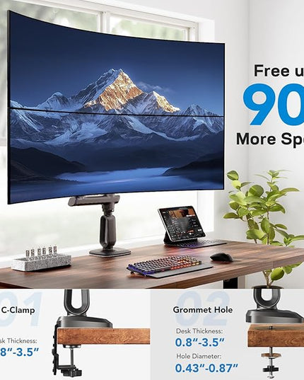 HUANUO Dual Monitor Arm for 13-49" Ultrawide Screens up to 40 lbs, Heavy Duty Aluminum Extra Tall Monitor Desk Mount, Vertical Stacked Fully Adjustable Dual Monitor Mount, Max VESA 100x100