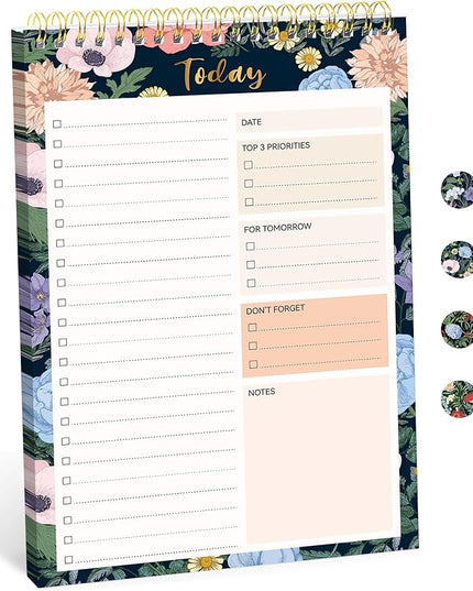 Taja To Do List Notepad - To Do List Notebook for Work with 52 Sheets, 9.8" x 6.5", Undated Daily Planner Perfect for Daily Tasks and Goal Setting, Notepad Suitable for Office, Home & School - Floral Symphony