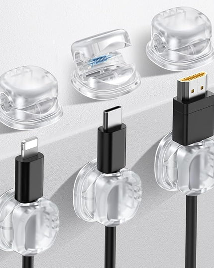 AhaStyle Spring Cable Organizer [1s Lock] 6 Pack Cord Cable Holders Clips Strong Adhesive Cable Cord Keeper [Smooth Adjustable] Hide Wire Cord Organizer for Nightstand Kitchen Car Office (Transparent)