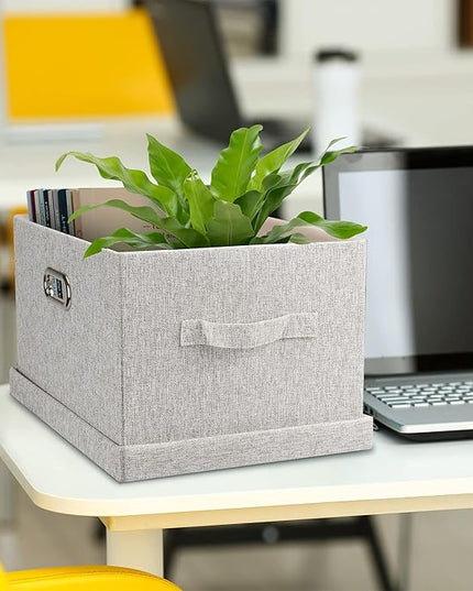 Medium 15" 21 Quart Collapsible Stackable Storage Bins with Lids, 1 Pack Beige Foldable Fabric Closet Storage Boxes with Lids, Heavy-duty Linen Baskets for Bedroom