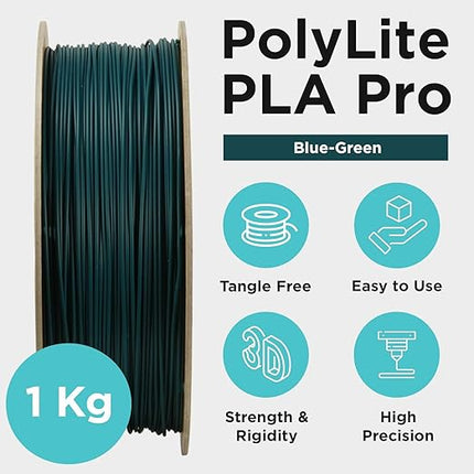 Polymaker PLA PRO Filament 1.75mm 1kg, Tough & High Rigidity Blue-Green 3D Printing Filament, PolyLite PLA PRO 3D Printer Filament 1.75mm, Print with Most 3D Printers